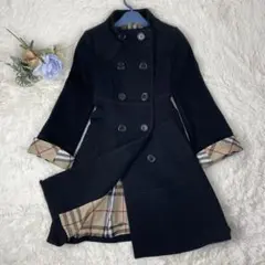 美品　バーバリーブルーレーベル ロングコート メガチェック アンゴラ混　黒　S