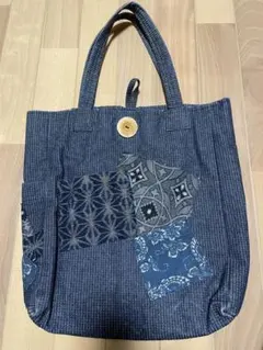 ネイビー パッチワーク トートバッグ