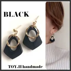 ブラックウッド　ゴールドリング　ハンドメイドピアス　イヤリング48