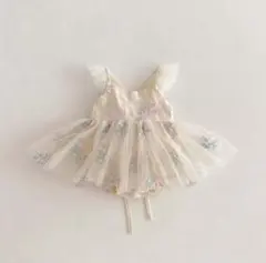 ロンパース ベビー ドレス 女の子 花柄 レース アイボリー 海外子供服 70