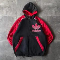 90s adidas ボアパーカー デカロゴ 黒 XL A747 デサント社製