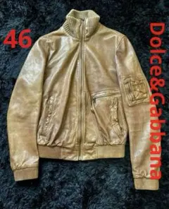 ドルチェアンドガッバーナ ラムレザージャケット ブラウン ムラ染め 46