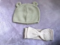 ベビー　★　くまさん帽子　リボンヘアバンド(ピンク)