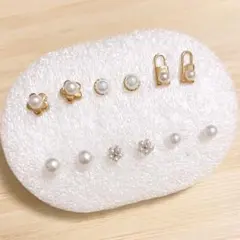 【I74】樹脂ピアス6ペア☆小さめパール系セット