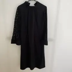 GU ブラック ワンピース ハイネック レース袖