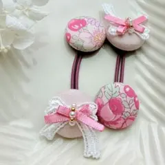 207✾︎ ハンドメイド　ヘアゴム2個セット　22㎜くるみボタン