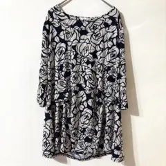 FORTE チュニック 花柄 総柄　7分袖 レディース M L ネイビー