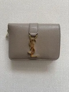 サンローラン　グレージュ　レザー 二つ折り財布