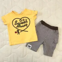 【3can4on】80cm 半袖Tシャツ＆ハーフパンツ 上下セット くまさん刺繍のサムネイル