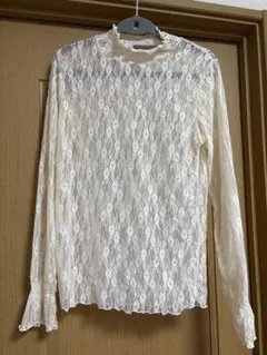 アイボリー レース 長袖トップス XL