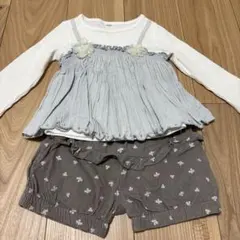 ②2点セット　100 長袖トップス　花柄かぼちゃパンツ