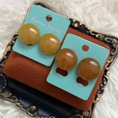 ヴィンテージ アンバーカラー 琥珀調 イヤリング 2点セット 昭和レトロ