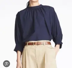 ユニクロ ブラウス ギャザー ネイビー Ꮇ