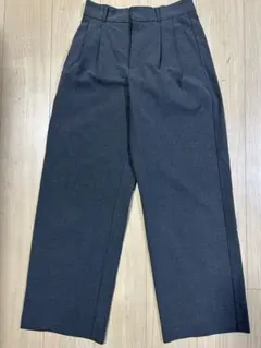 GU タックワイドパンツ　丈長め　ダークグレー　M