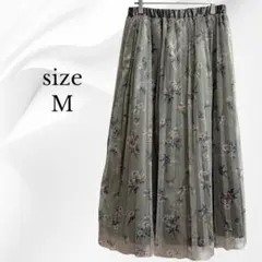 花柄 プリーツスカート M モスグリーン フレアスカート エレガント