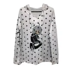 y2k 平成ギャル　フードつけ長袖カットソー　星柄人像柄Tシャツ フリー　00s