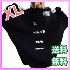 XL オーバーサイズ フード付きパーカー　トレーナー　大きめ　ゆったり　ブラック