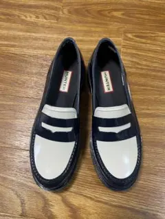 HUNTER ネイビー×ホワイト エナメルローファー UK4ですが24cm程度