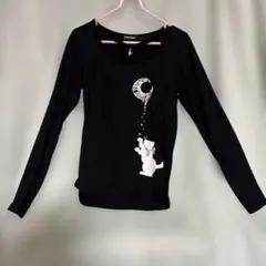 PEACE NOW 長袖Tシャツ 猫デザイン 黒のサムネイル