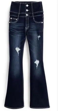 ハイウエストダメージフレアデニムパンツ[cu554]