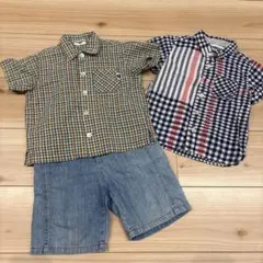 無印良品　チェック柄シャツ2枚とデニムパンツ　90