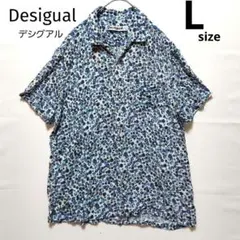 デシグアル Desigual メンズ半袖シャツ　青　パターン柄　L