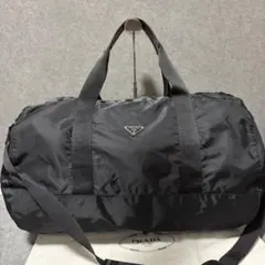 m104【極美品•鑑定済】プラダ ボストンバッグ 三角ロゴ ブラック 大