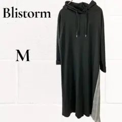 ブリストーム ワンピース パーカー シャツ ロング フード チェック 黒 M