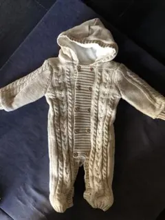 ケーブル編みフード付きロンパース 60サイズ