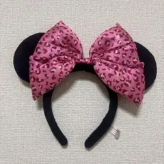 ミッキー耳 ヒョウ柄リボンカチューシャ