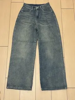 ダークブルーワイドレッグデニムパンツ