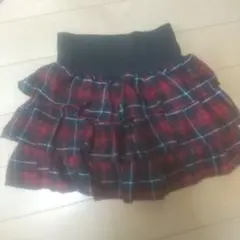 フリル付き赤黒チェックスカート 140