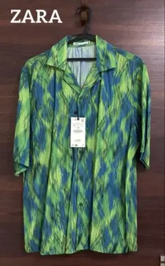 未使用タグ付 ZARA アブストラクト柄シャツ L 5887オープンカラーシャツ