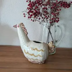 イタリア製 ニワトリ 陶器 フラワーベース 花瓶 葡萄柄 オブジェ