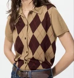 UNIQLO アーガイル柄 ポロニット 半袖 S