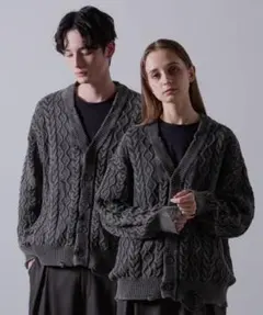 CLEL ハイヴィンテージ ダメージ ケーブルニットカーディガン S チャコール