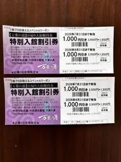 【小田原限定】万葉の湯 小田原お堀端 日帰り入浴特別割引券 2枚セットのサムネイル