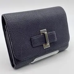 【訳あり】Delvaux レザー三つ折り財布 ネイビー　セパレートコインケースのサムネイル
