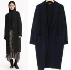 theory チェスターコート ニット アウター ロング S ウール　コート　黒