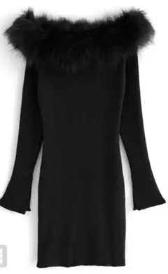 ファーオフショルダーニットミニワンピース