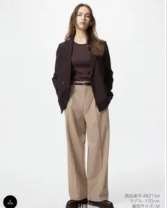 タックワイドパンツ　ベージュ　XS 股下67cm