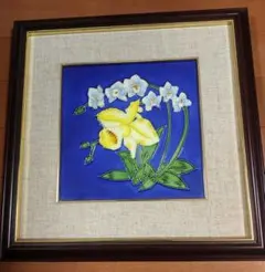 米閑雲作　花彩陶画　胡蝶蘭　時空斎主宰　Mi Xianyun