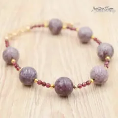 ブレスレット ティアドロップ1 レピドライト × ガーネット 天然石 2A7