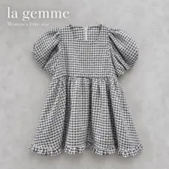 La gemme ラジェム パフスリーブ チェック柄 フレアワンピース 半袖