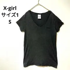 エックスガール X-girl Vネック 半袖Tシャツ チャコールグレー サイズ1のサムネイル