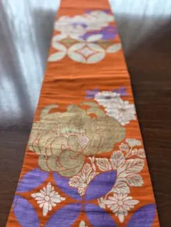 アンティーク袋帯幅24.５センチ☆大正ロマン☆オレンジブラウンのベースに七宝と花