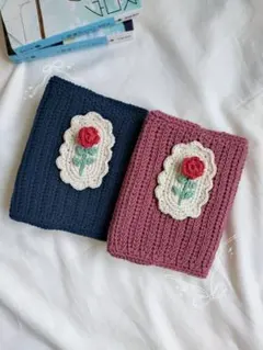 【文庫本】バラのブックカバー 手編み ハンドメイド アンティークローズ