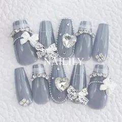 ネイルチップ チェック リボン ワンホン ガーリー 韓国 量産型