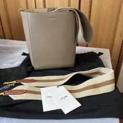 【美品】セリーヌ　ショルダーバッグ　サングルスモール　キャンバス　レザー　黒　白 スモール CELINE Sangle(セリーヌ サングル) バッグ・カバン