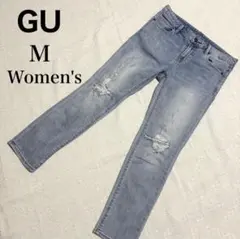 GU/シガレットアンクルジーンズ/ダメージ加工/ライトブルー/M